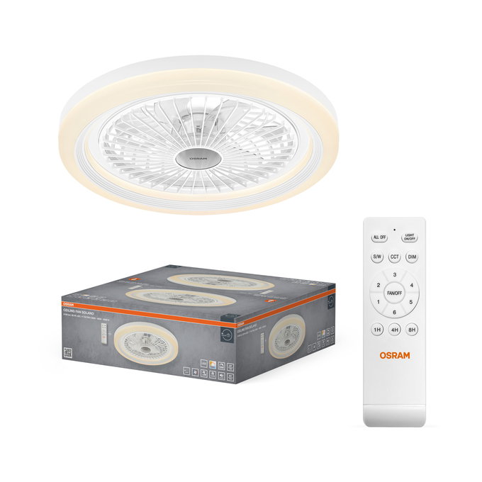 LED šviestuvas-ventiliatorius OSRAM SOLANO, 17+26W, CCT 2700/4000/6500K, 2100lm, Ø49cm, su pultu-1