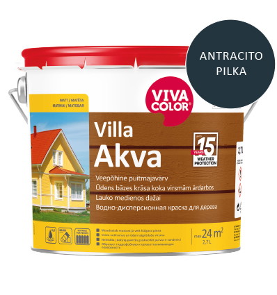 Medinių fasadų dažai VIVACOLOR VILLA AKVA, antracito pilkos 7016 sp., 2,7 l-0