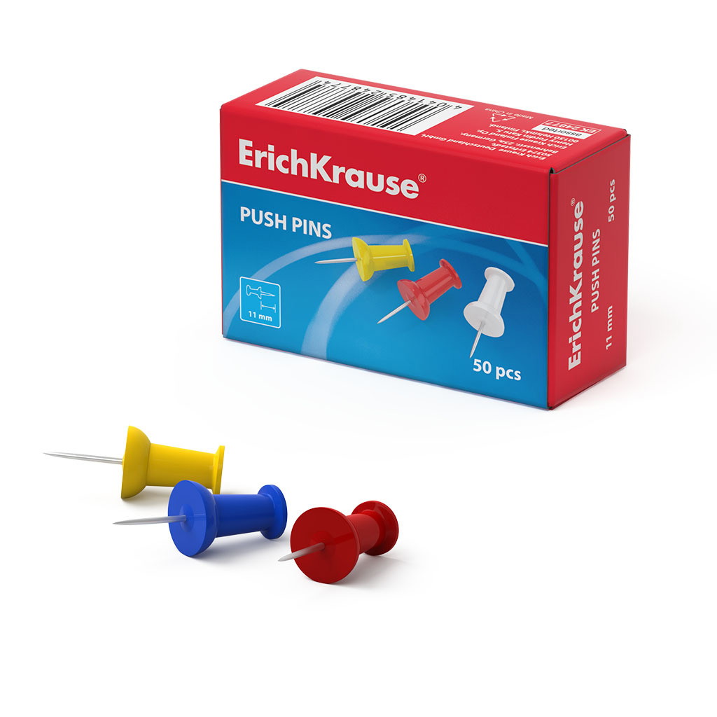 Kamštinės lentos smeigtukai ERICH KRAUSE, įvairių sp., 11 mm, 50 vnt.-0