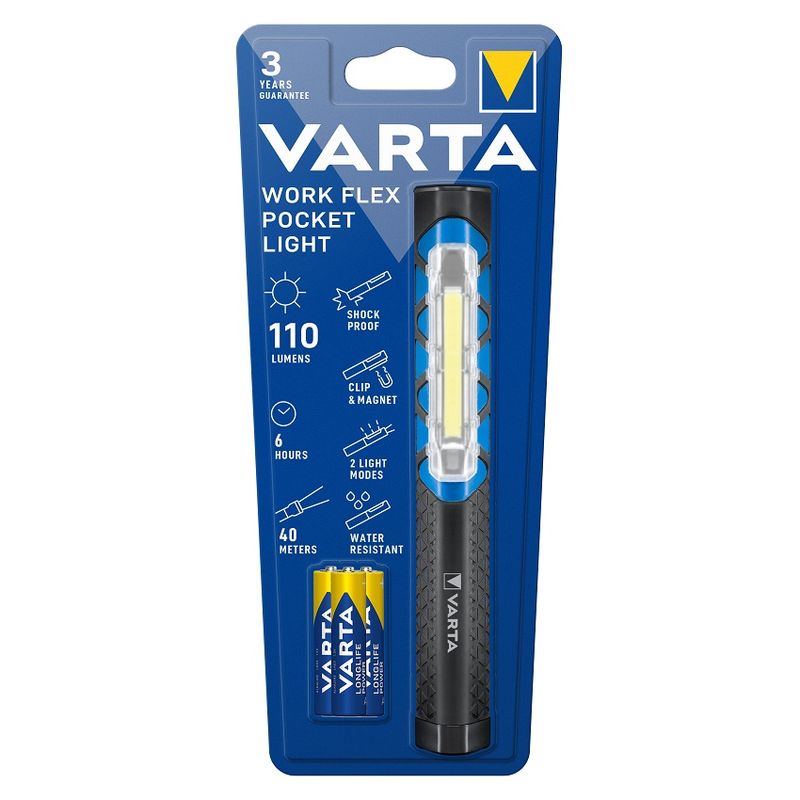 LED žibintuvėlis VARTA Work Flex, 110 lm, elementai 3xAA (įeina), atstumas iki 40 m, juodos spalvos-0