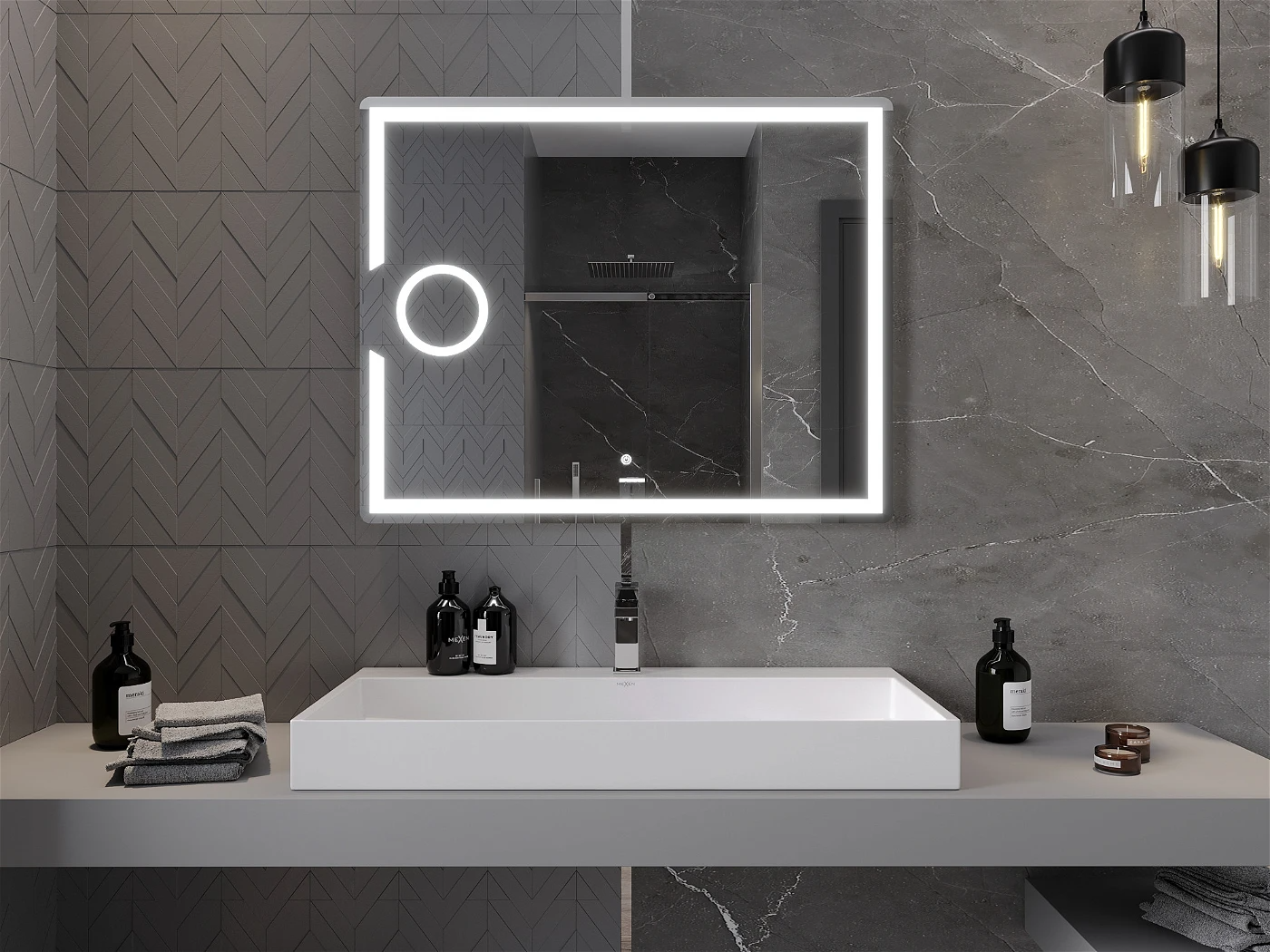 Vonios veidrodis Mexen Onyx su LED apšvietimu ir šildymo kilimėliu, 100 x 80 cm - 4