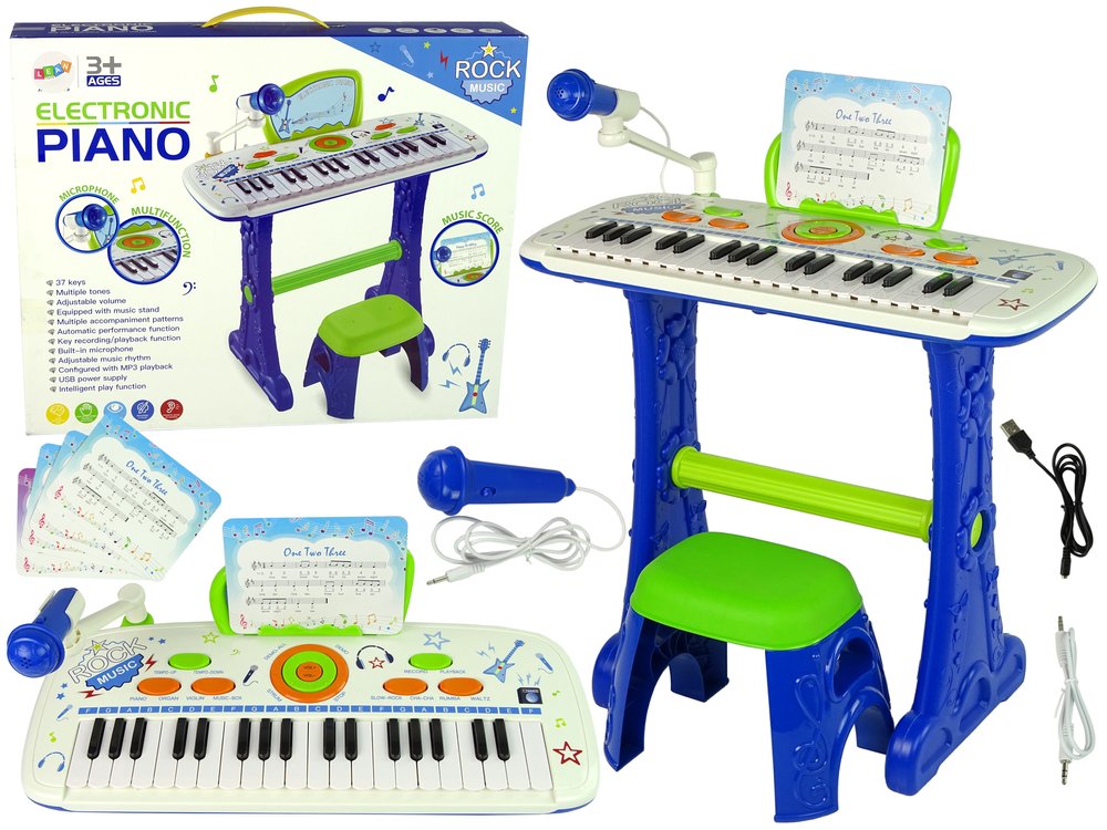 Vaikiškas elektrinis pianinas su USB, mėlynas