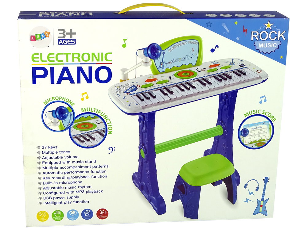 Vaikiškas elektrinis pianinas su USB, mėlynas - 8