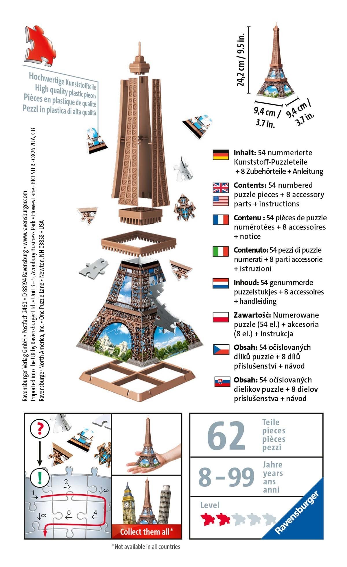 Dėlionė Ravensburger Puzzle 3D: Eifelio bokštas 54 d. - 3