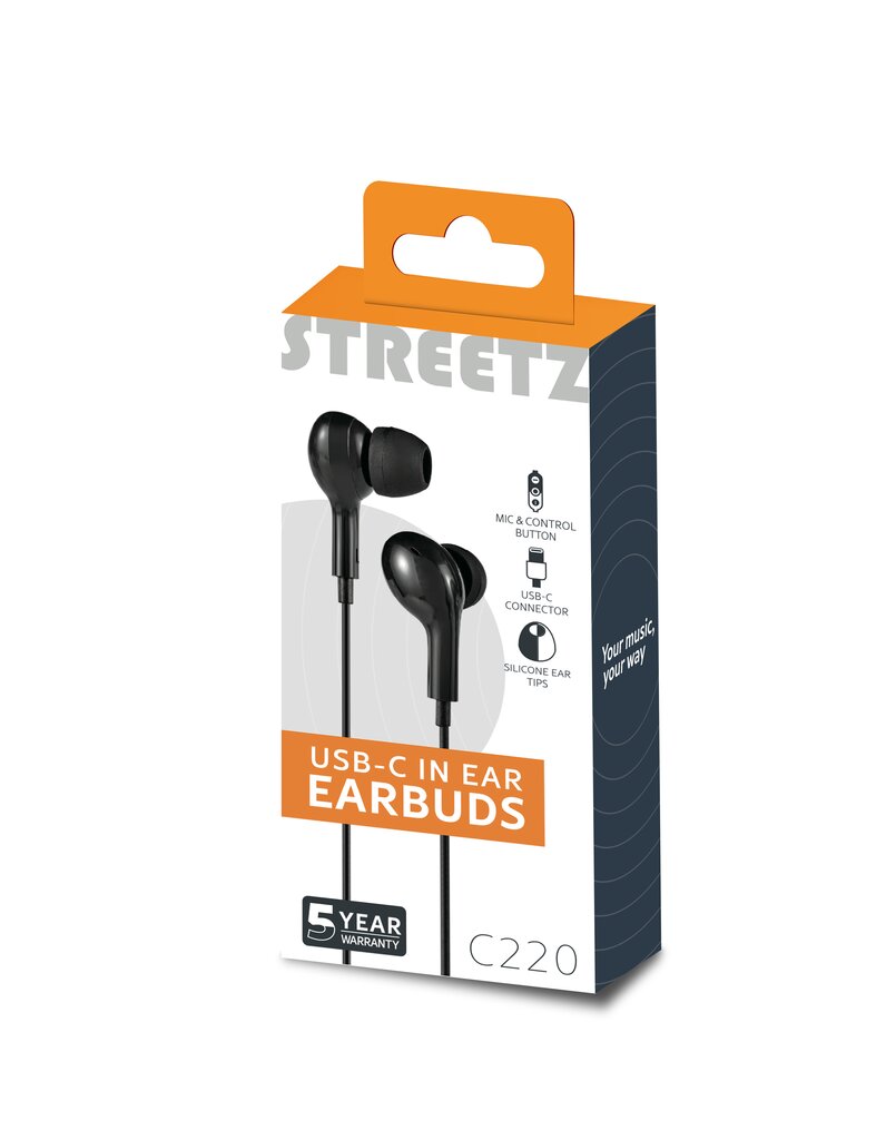 Ausinės STREETZ C220-BLK, USB-C, juodos sp.-0
