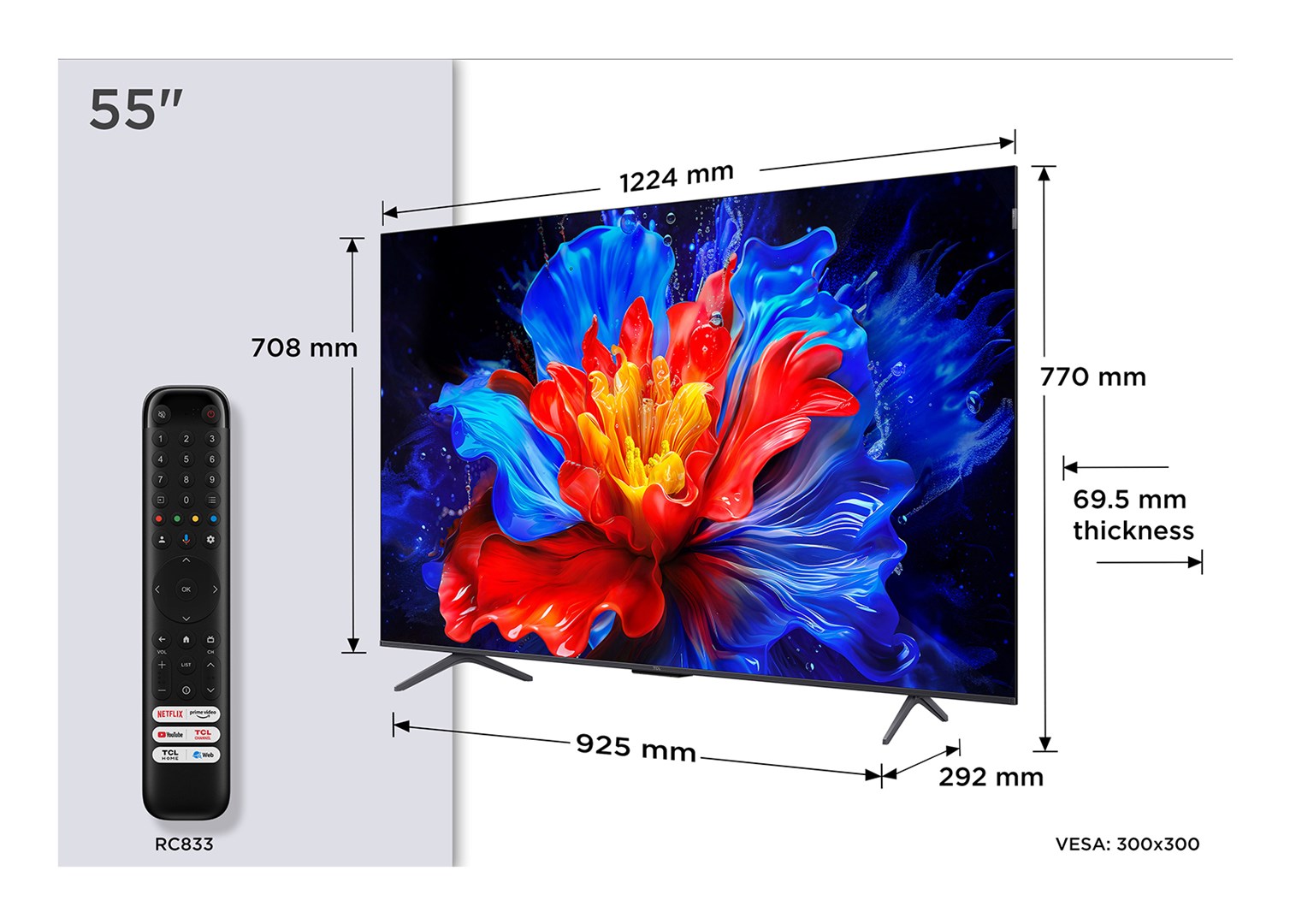 Televizorius TCL 55P8K, QLED, 55", 4K UHD-1