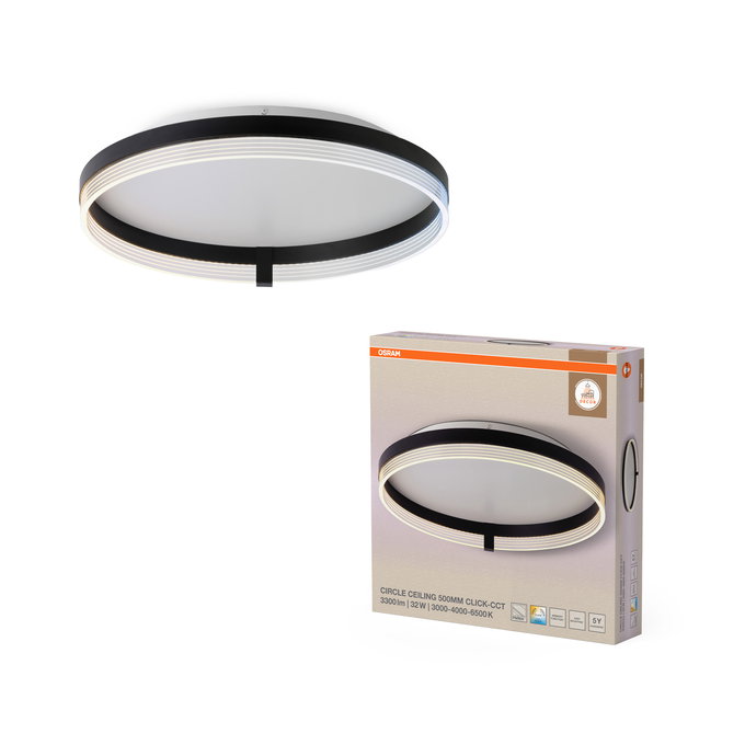 Lubinis LED šviestuvas OSRAM CIRCLE CEILING 32W CCT3000/4200/6500K 3300lm juodas Ø50x9,4cm - 3