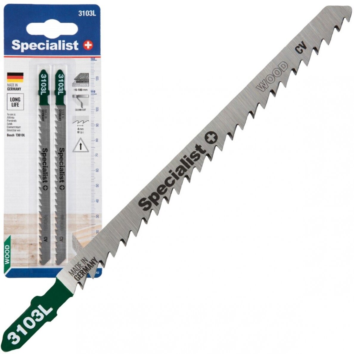Siaurapjūklio pjūkleliai SPECIALIST+, 110/132 mm, T301DL, 6 TPI, CRV, medienai 4-100 mm, 2 vnt.-0