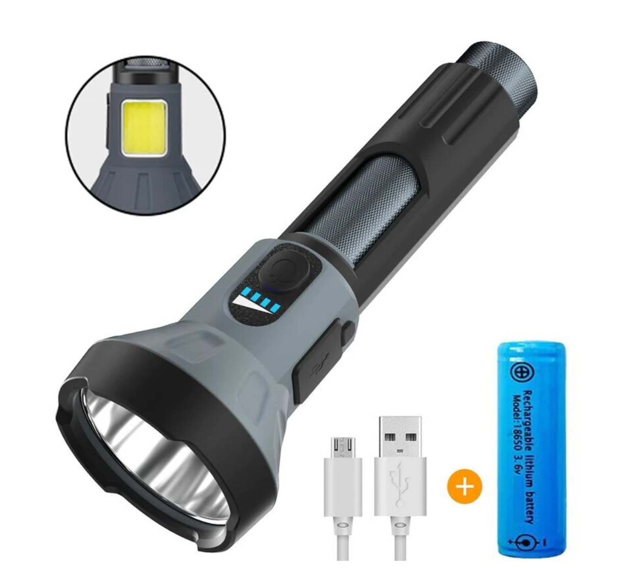 LED žibintuvėlis ENTAC, IP54, 3W+3W, 180lm, pakraunamas, USB, COB, powerbank funkcija-0