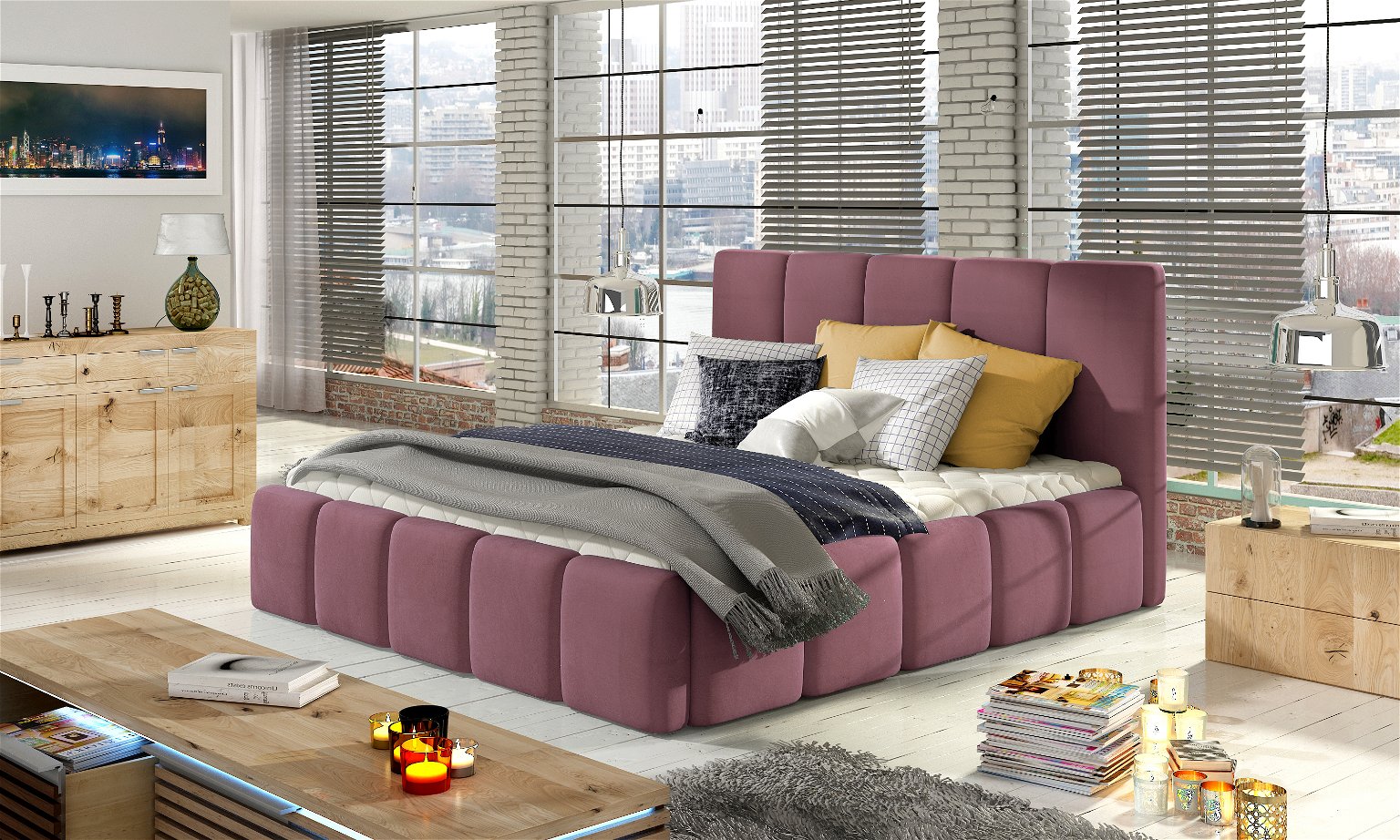 Dvigulė lova Edvige 180x200 cm, violetinė