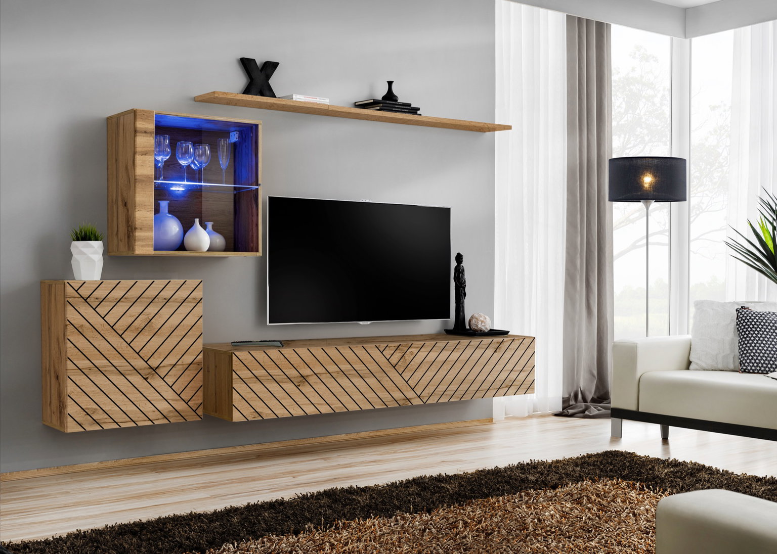 Sekcija su LED apšvietimu Switch XV, ąžuolo-0