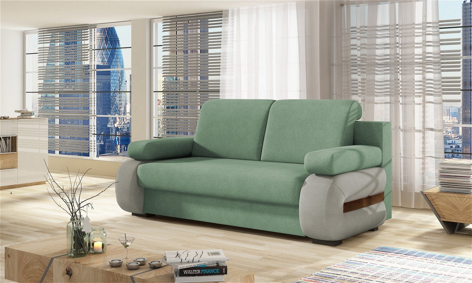 Sofa Laura, žalia/pilka