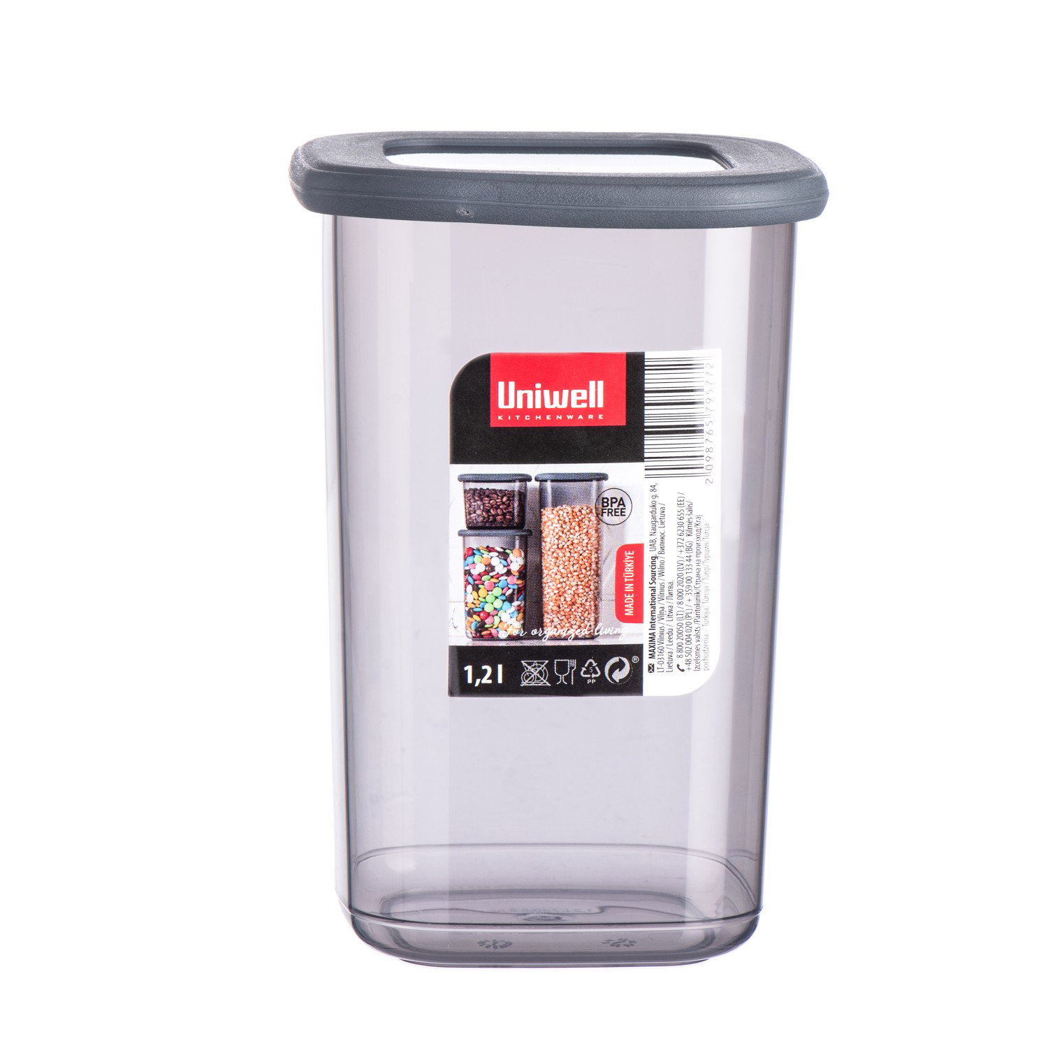 Birių produktų indas UNIWELL, pilkos sp., 1,2 l-0