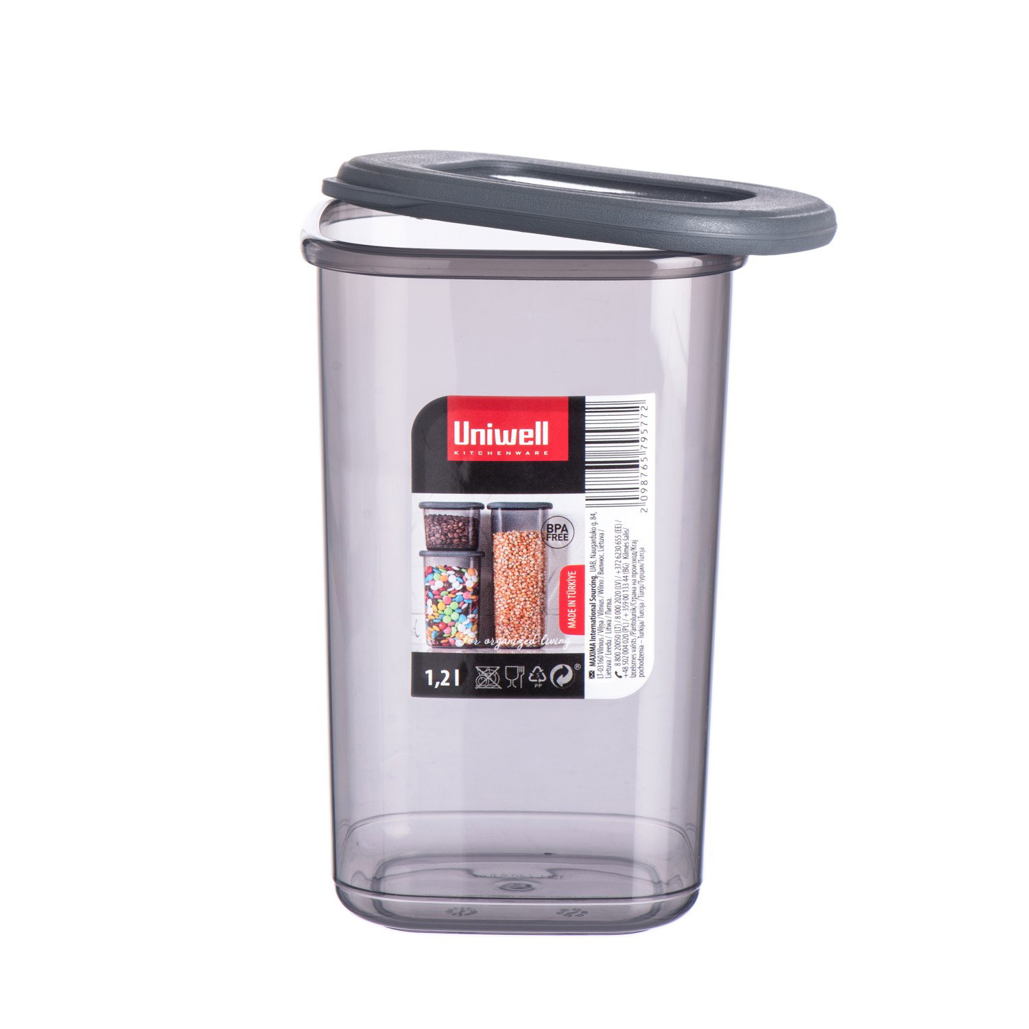Birių produktų indas UNIWELL, pilkos sp., 1,2 l-1