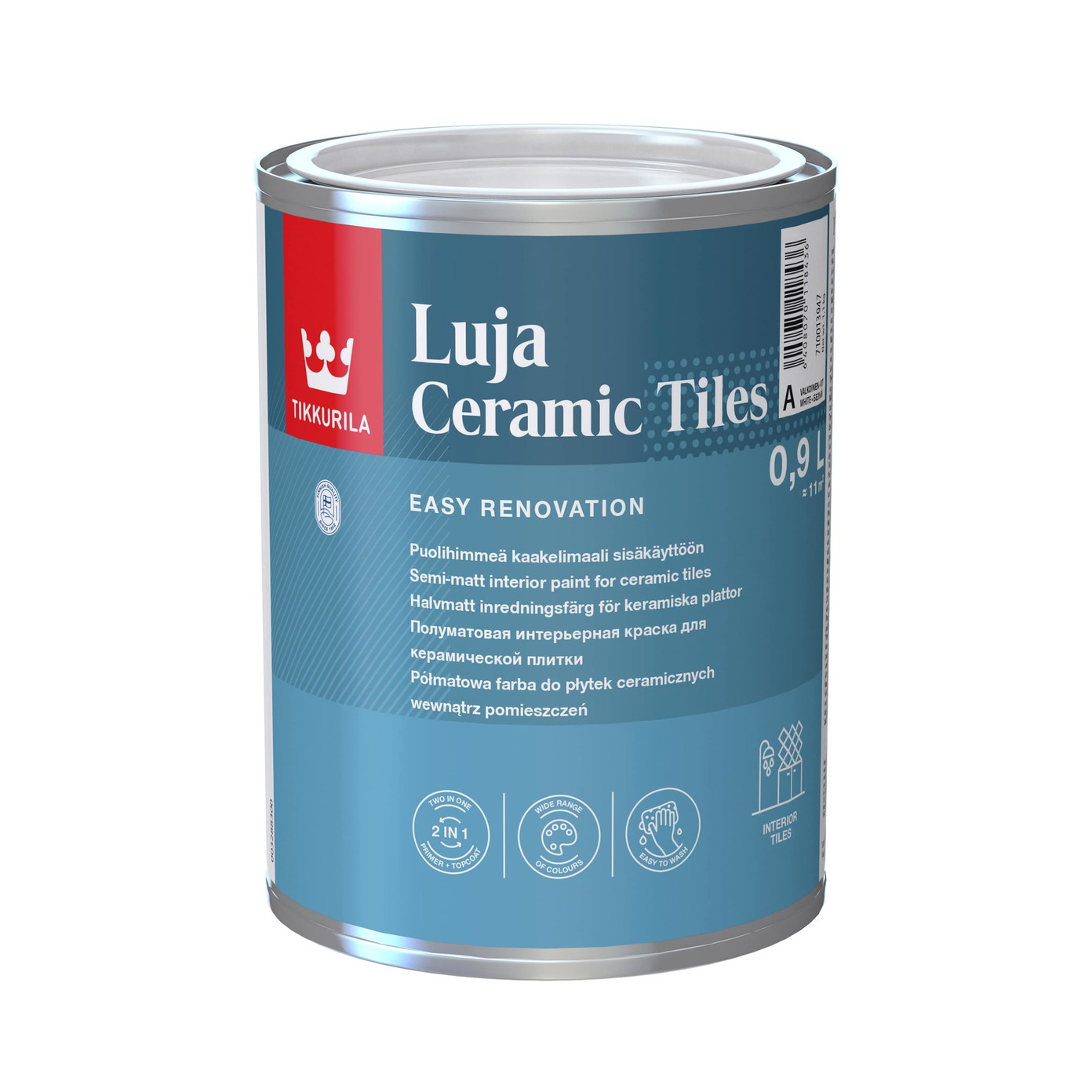 Keraminių plytelių dažai TIKKURILA LUJA CERAMIC TILES, pusiau matiniai, A bazė, 0,9 l-0