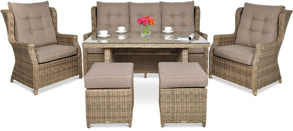 Lauko baldų komplektas TRIVENTO DINING 3 + su pufais, Brown-1