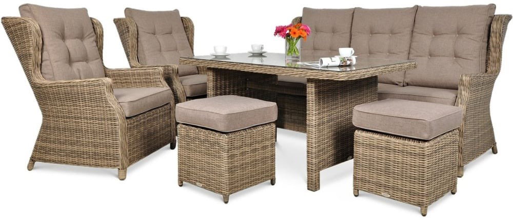 Lauko baldų komplektas TRIVENTO DINING 3 + su pufais, Brown-0