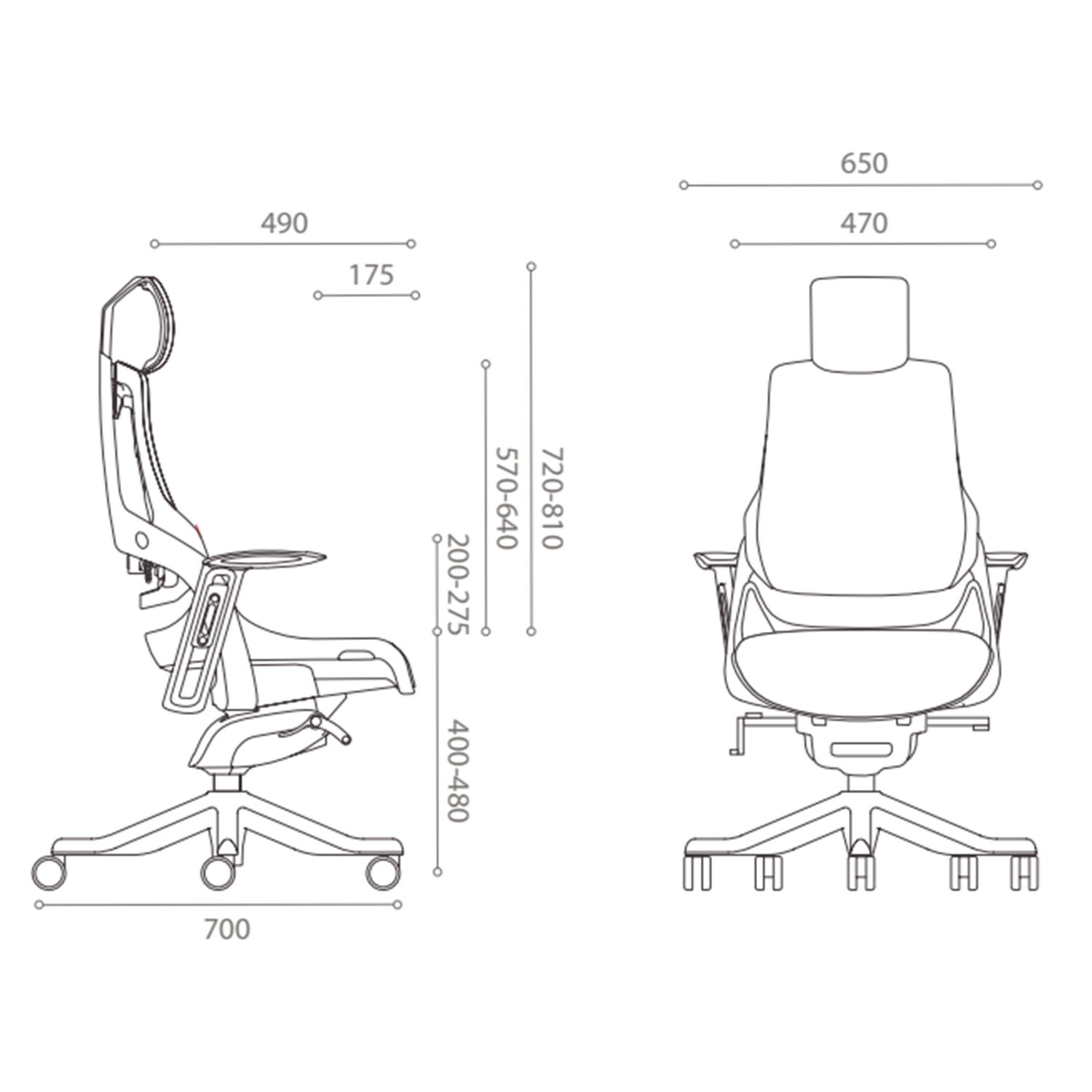 Biuro kėdė WAU su galvos atrama, 65x49x112-129 cm, pilka - 2