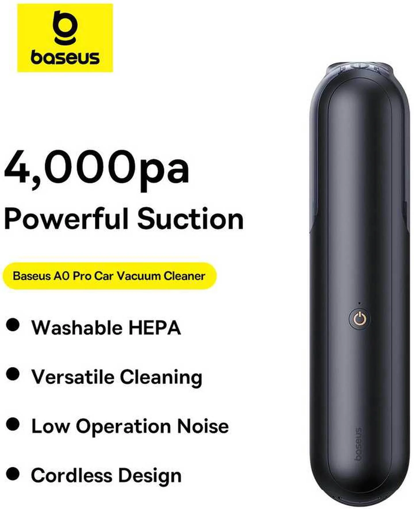 Belaidis automobilinis dulkių siurblys BASEUS A0 Pro, 30 W, 4000 Pa, juodos sp. - 5