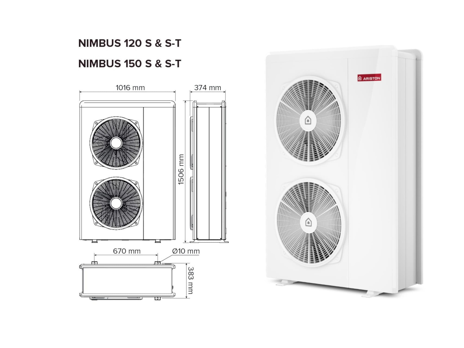 Šilumos siurblys Oras-Vanduo Ariston Nimbus R32, Plus, 150 S T Net 16.90 kW Φ3, su Wi-Fi - 4