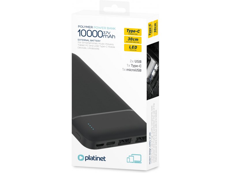 Išorinė baterija PLATINET PMPB10W705, 10000 mAh, juodos sp. - 3