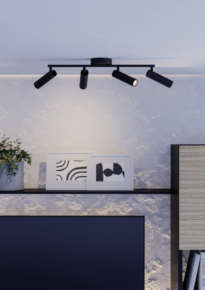 Taškinis LED šviestuvas EGLO VALPROTO, 4x5W IP20, 2400lm, CCT 2700/4000/6500K, juodos sp, 55x5x16cm-1