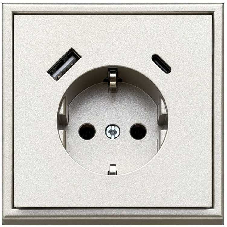 Kištukinis lizdas MODERN, su įžeminimu ir USB A+C krovikliu, šampano sp.-0