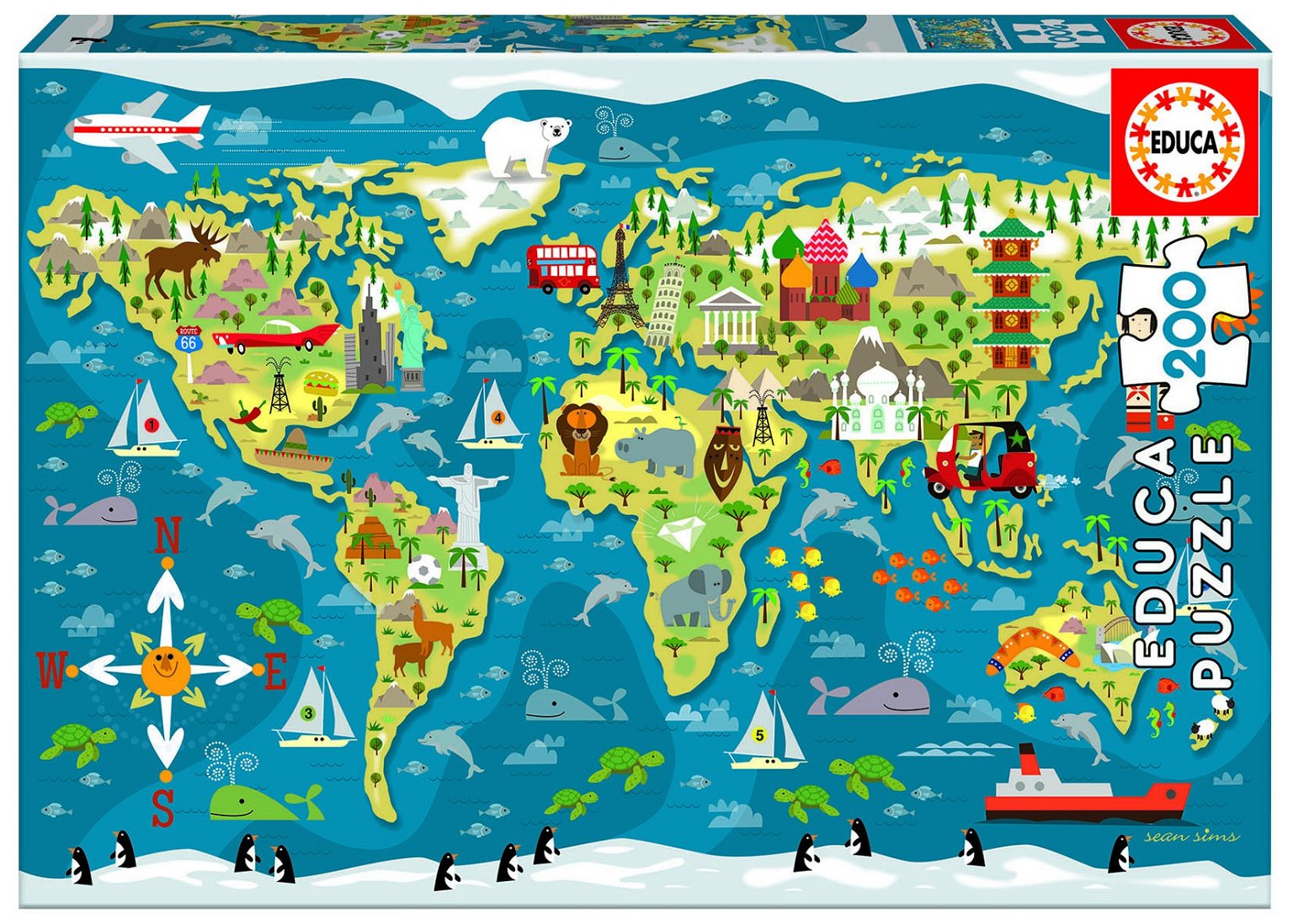 Dėlionė WORLD MAP, SEAN SIMS, 6-8 metų, 200 dalių - 1