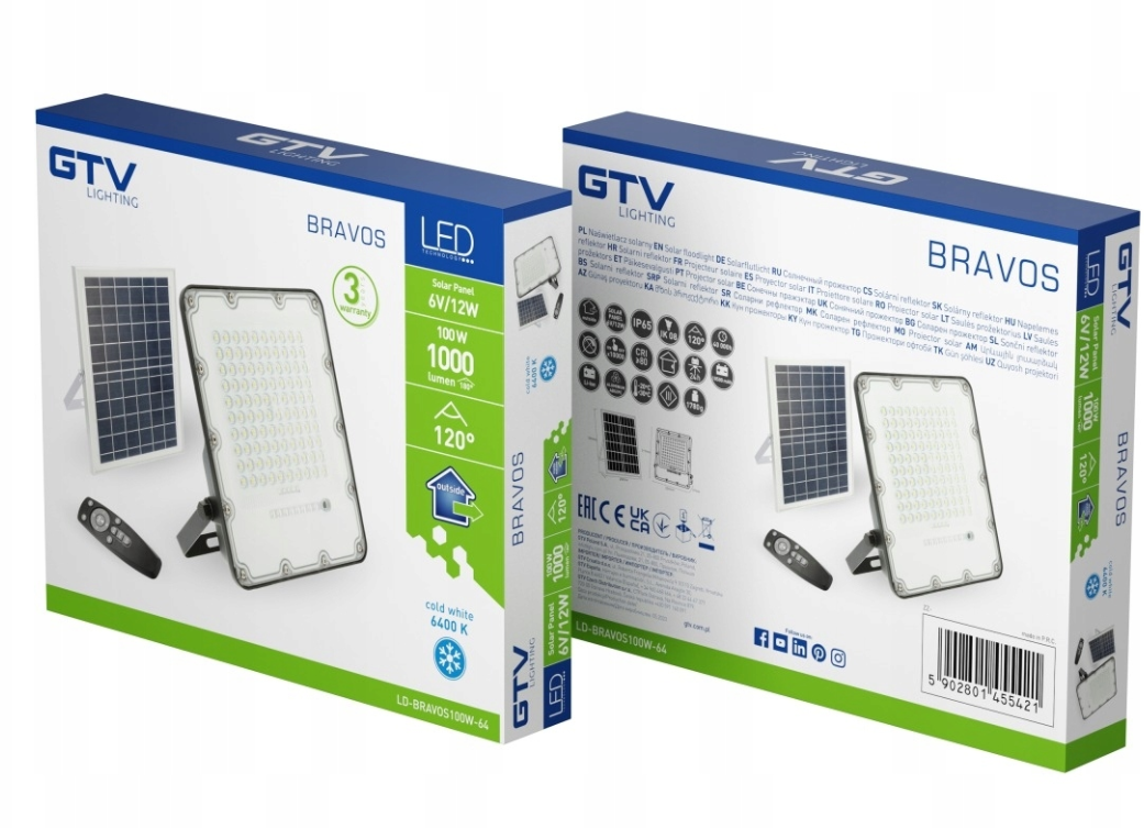 LED prožektorius GTV BRAVOS įkraunamas saulės energija IP65 100W 6400K 1000lm 120°su pultu-1