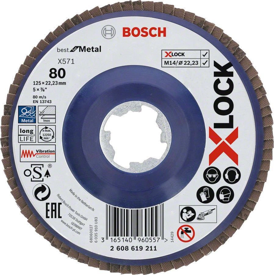 Žiedlapinis šlifavimo diskas BOSCH X-Lock, 125 mm, K 80 mm