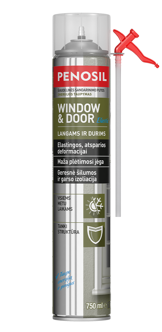Langų ir durų šiaudelinės sandarinimo putos PENOSIL WINDOW & DOOR ELASTIC, žalios sp., 750 ml-0