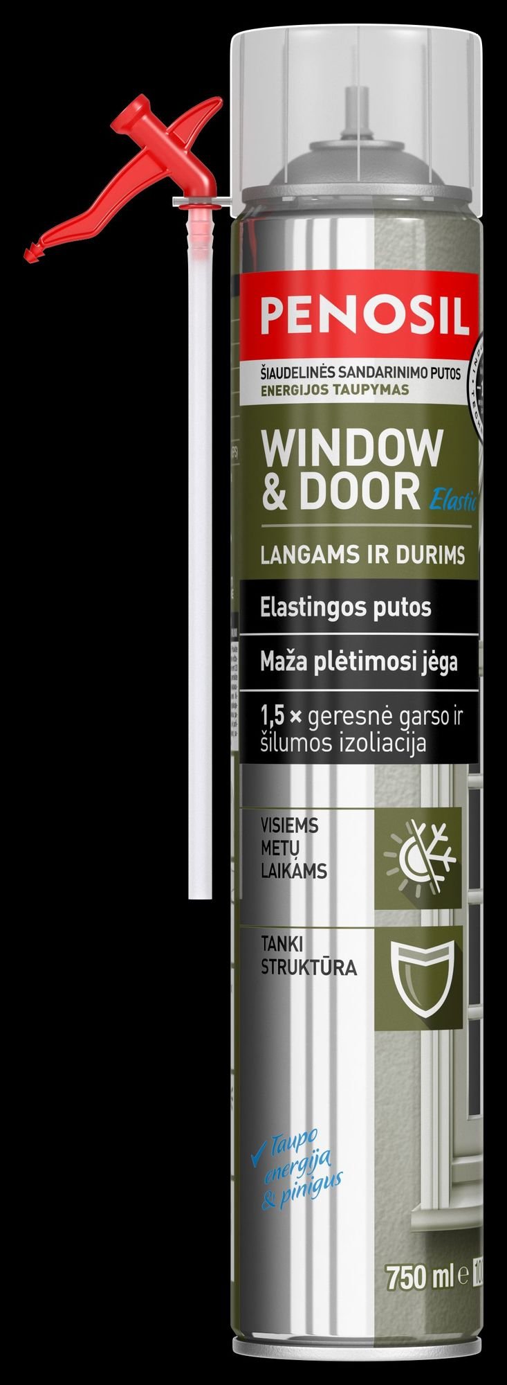 Šiaudelinės sandarinimo putos PENOSIL WINDOW & DOOR ELASTIC, 750 ml