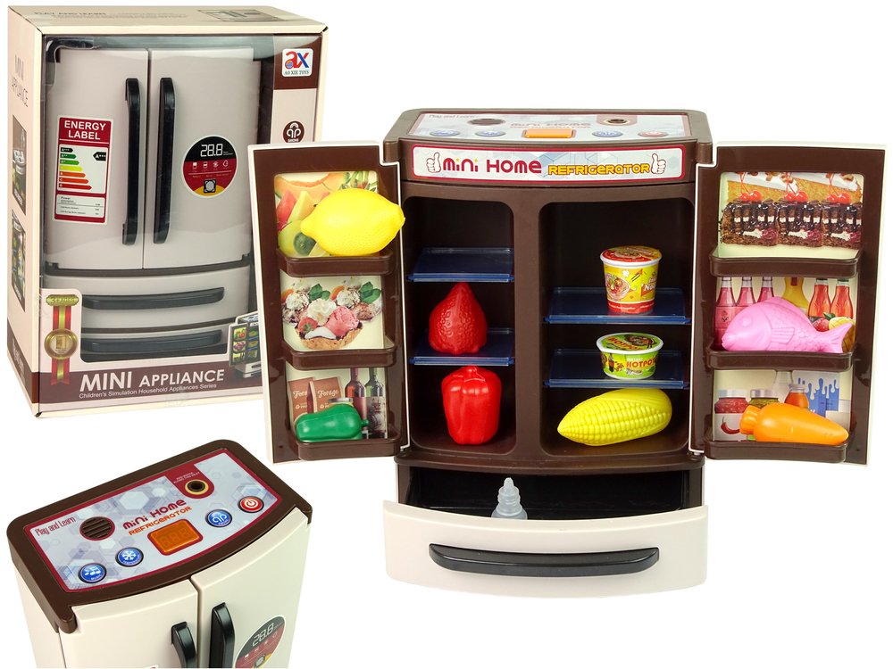 Žaislinis šaldytuvas su maistu ir efektais