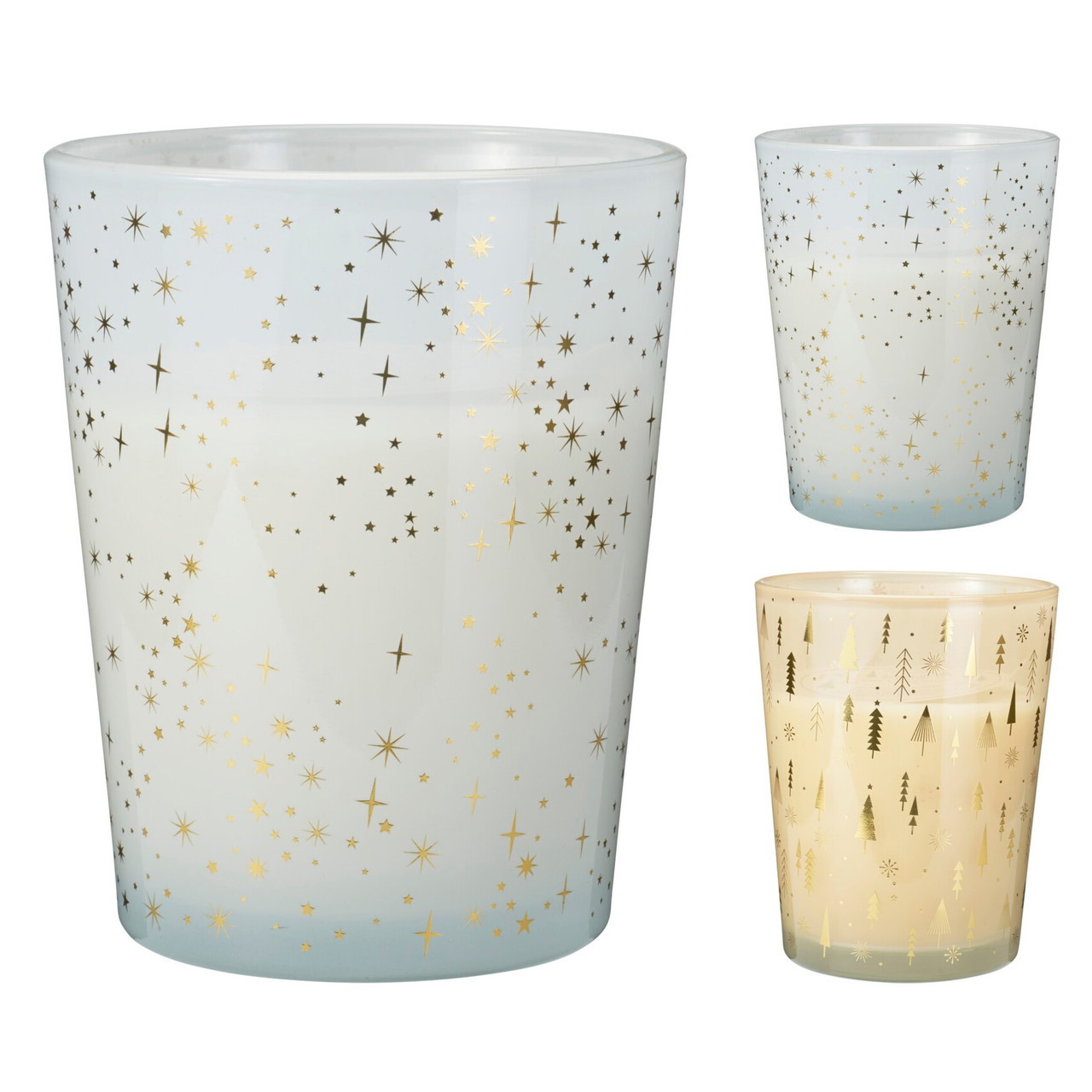 Kvepianti žvakė stikliniame indelyje SPARKLING STAR, baltos/kreminės sp., 13 x 16 cm-0