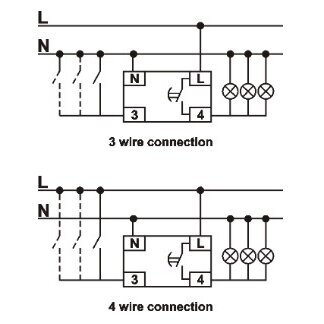 Laiptų apšvietimo relė, 3 darbo rėžimai, 3 ar 4 laidų pajungimas, IP20 220-240V AC 50/60Hz-1