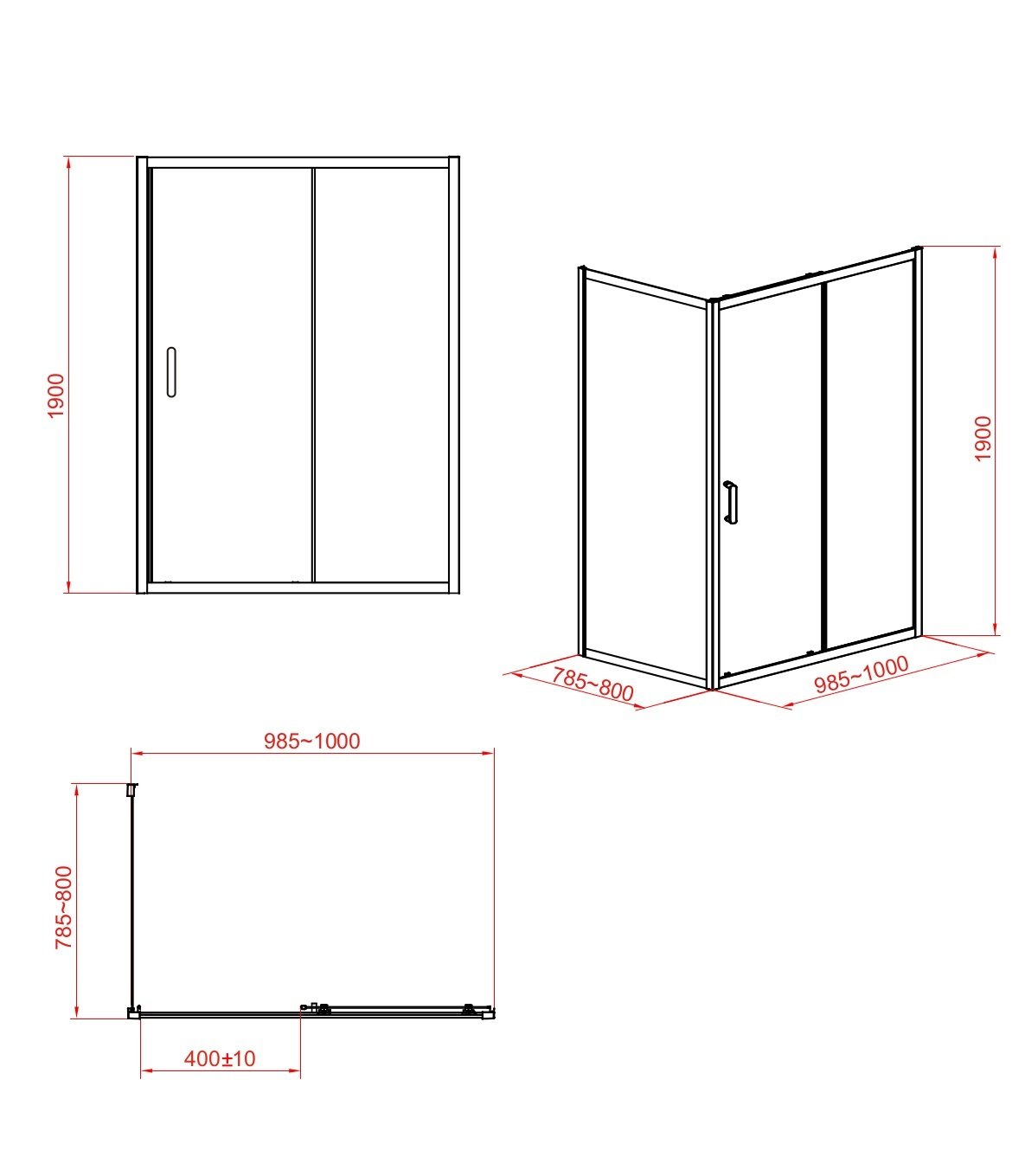 Dušo kabina CERSANIT ZIP, 100 x 80 x 190 cm, kvadratinė - 2