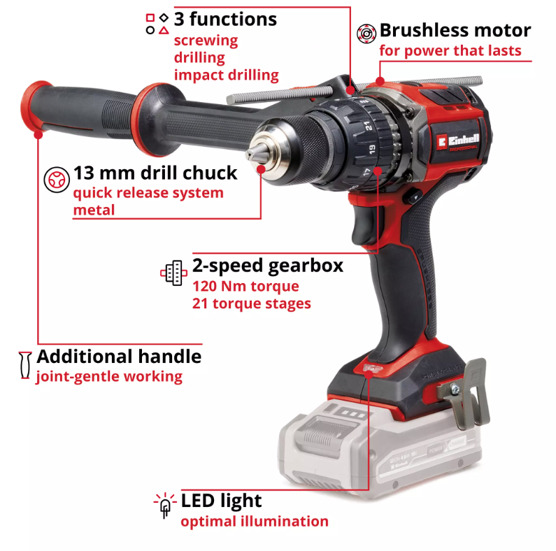 Akumuliatorinis smūginis gręžtuvas EINHELL TP-CD 18/120 Li-i BL-Solo, 18 V, 120 Nm, be akumuliator.-1