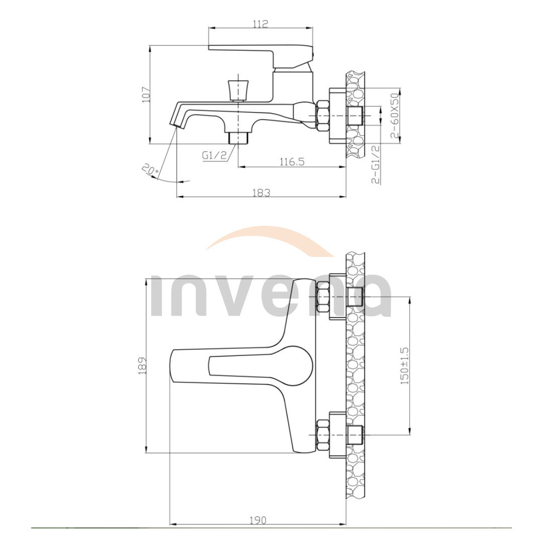 Vonios maišytuvas INVENA FIRA, juodos sp.-1