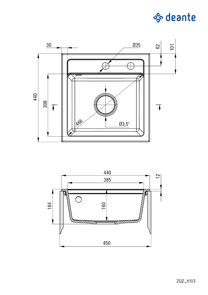 Deante granitinė virtuvinė plautuvė Deante Zorba ZQZ 2103, Graphite - 3