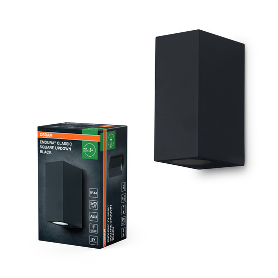 Sieninis lauko šviestuvas OSRAM Endura Square, IP44, GU10, max 2 x 35W, juodos sp., h9,2cm-1
