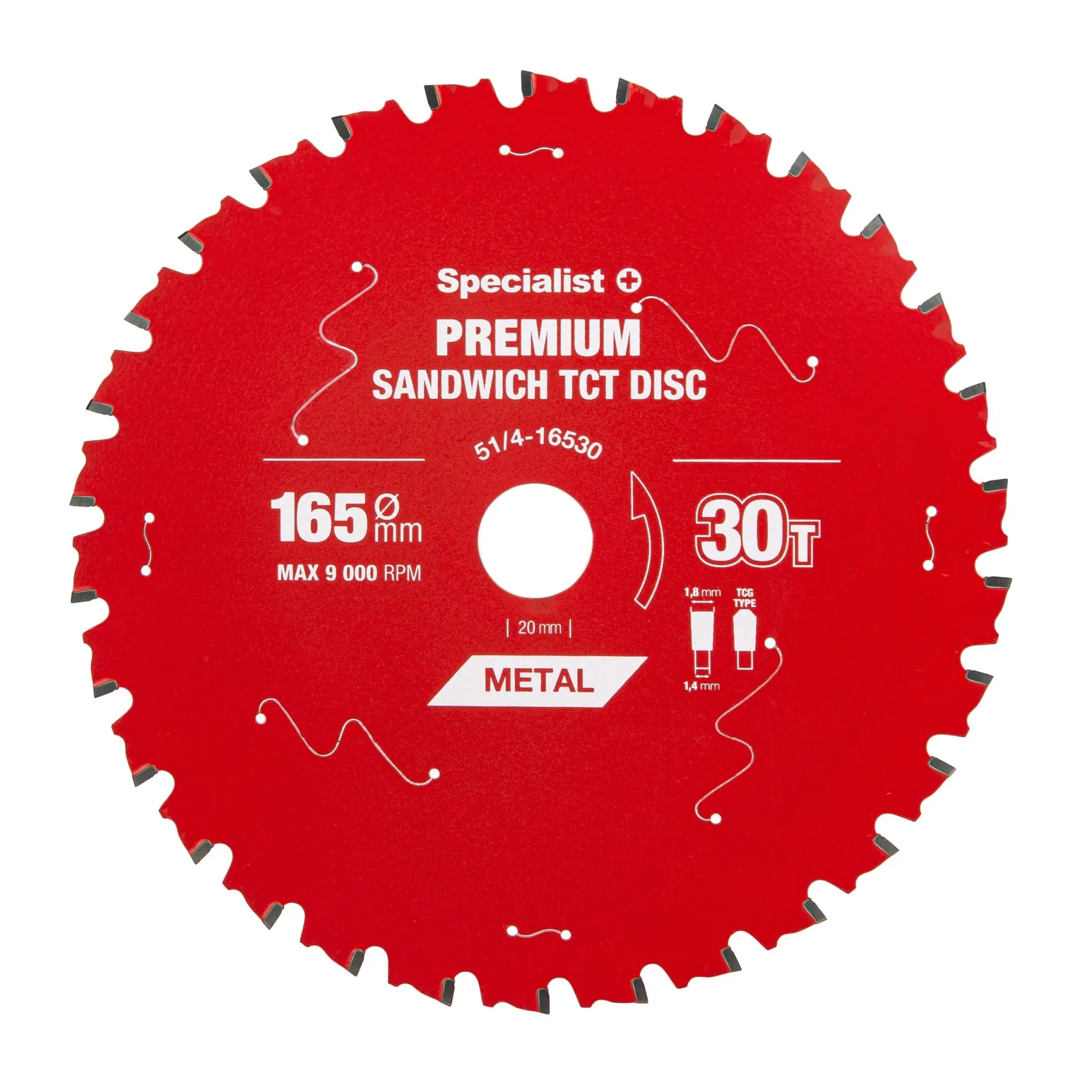 Metalo pjovimo diskas SPECIALIST+ Premium, 165 x 1,8 x 20 mm, 30 dantų, 0°, TCT-1