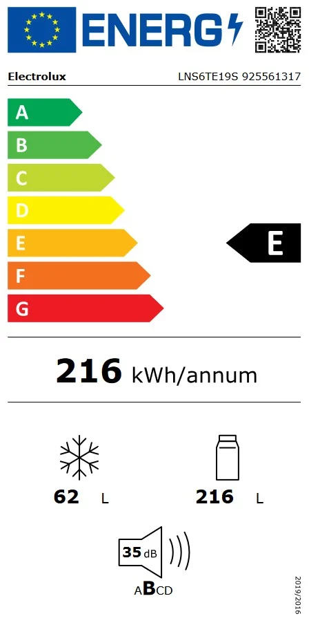 Šaldytuvas su šaldikliu ELECTROLUX LNS6TE19S, baltos sp., 190 cm - 5