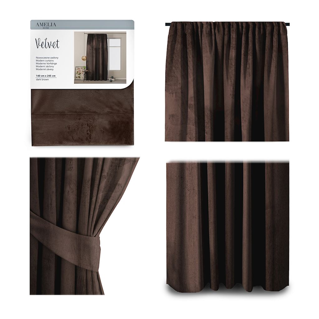 Naktinė užuolaida AmeliaHome VELVET, 140 x 245 cm, ruda - 1