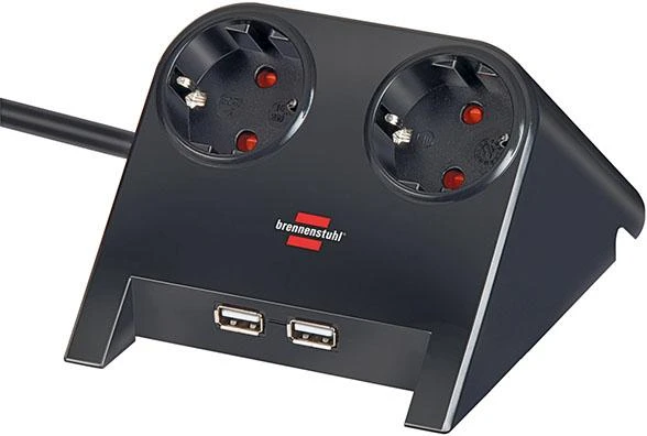 Stalo ilgiklis BRENNENSTUHL, 2 lizdai + 2 USB (2.1 A), 1,8 m, 3×1,5 mm², juodas-0