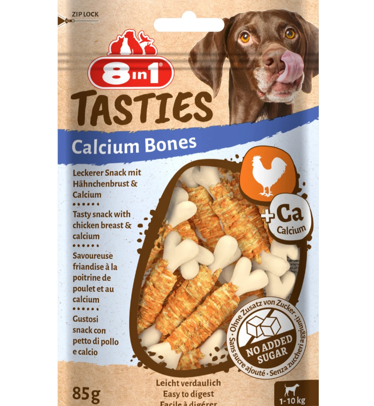 Skanėstas šunims 8in1, su vištiena ir kalciu, 85 g