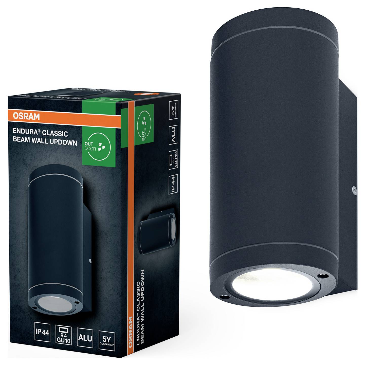 Sieninis lauko šviestuvas OSRAM Endura Beam, IP44, GU10, max 2 x 35 W, pilkos sp., h20 cm-1