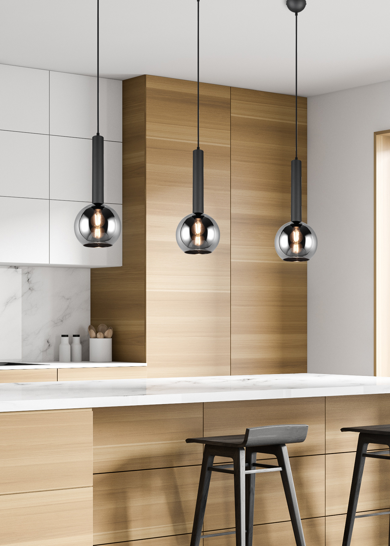 Pakabinamas šviestuvas TRIO CLAYTON, 1 x E27, max 28W, juodos sp., ø20 x h150 cm - 7