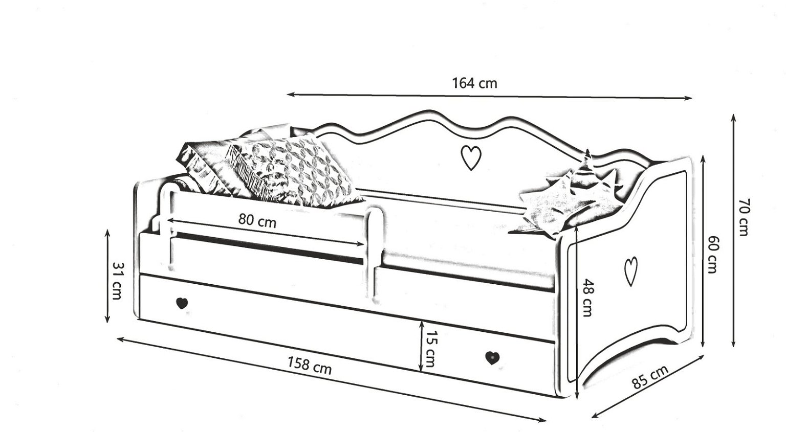 Vaikiška lova su stalčiumi Emma S, 160x80 cm - 3