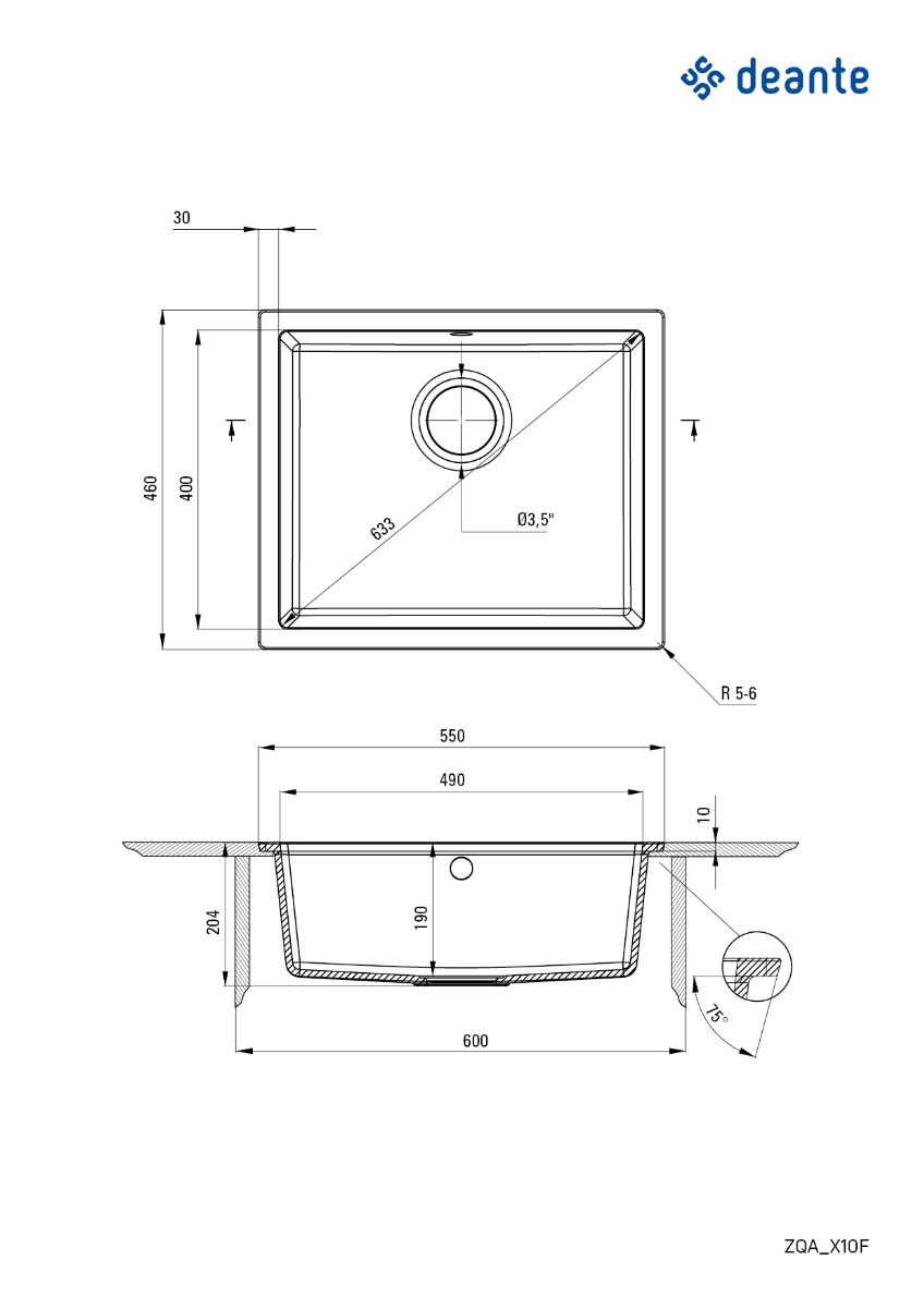 Deante granitinė virtuvinė plautuvė Deante Corda Flush ZQA T10F, Anthracite - 2