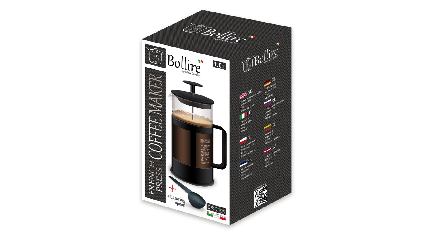 Kavinukas BOLLIRE French Press, juodos sp., 1 l-1